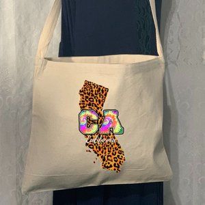 California Leopard Small Crossbody Messenger Canvas Tote Bag with Long Strap